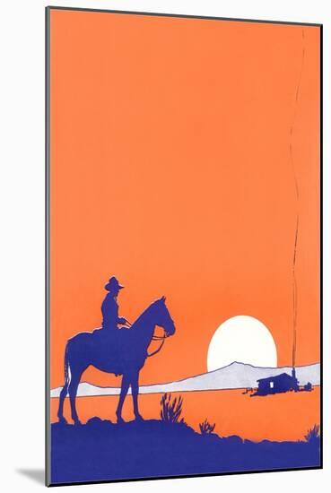 Cowboy and Cabin at Sundown-null-Mounted Art Print