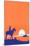 Cowboy and Cabin at Sundown-null-Mounted Art Print