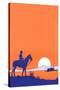 Cowboy and Cabin at Sundown-null-Stretched Canvas