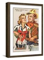 Cowboy and Cowgirl Cooking-null-Framed Art Print