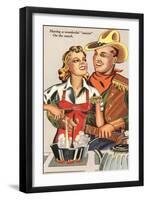 Cowboy and Cowgirl Cooking-null-Framed Art Print