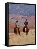 Cowboy and Cowgirl Riding Through Scenic Hills of the Big Horn Mountains, Shell, Wyoming, USA-Joe Restuccia III-Framed Stretched Canvas