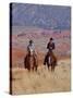 Cowboy and Cowgirl Riding Through Scenic Hills of the Big Horn Mountains, Shell, Wyoming, USA-Joe Restuccia III-Stretched Canvas