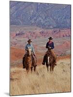 Cowboy and Cowgirl Riding Through Scenic Hills of the Big Horn Mountains, Shell, Wyoming, USA-Joe Restuccia III-Mounted Photographic Print