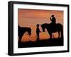 Cowboy and Cowgirl Silhouetted on a Ridge in the Big Horn Mountains, Wyoming, USA-Joe Restuccia III-Framed Premium Photographic Print