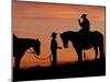 Cowboy and Cowgirl Silhouetted on a Ridge in the Big Horn Mountains, Wyoming, USA-Joe Restuccia III-Mounted Premium Photographic Print