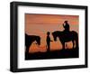 Cowboy and Cowgirl Silhouetted on a Ridge in the Big Horn Mountains, Wyoming, USA-Joe Restuccia III-Framed Photographic Print