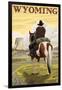 Cowboy and Devil's Tower - Wyoming-Lantern Press-Framed Art Print