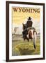 Cowboy and Devil's Tower - Wyoming-Lantern Press-Framed Art Print