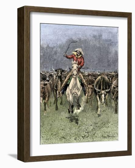 Cowboy and His Horse Caught in a Cattle Stampede, c.1800-null-Framed Giclee Print