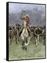 Cowboy and His Horse Caught in a Cattle Stampede, c.1800-null-Framed Stretched Canvas