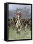 Cowboy and His Horse Caught in a Cattle Stampede, c.1800-null-Framed Stretched Canvas