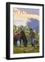 Cowboy and Horse in Spring - Wyoming-Lantern Press-Framed Art Print