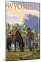 Cowboy and Horse in Spring - Wyoming-Lantern Press-Mounted Art Print
