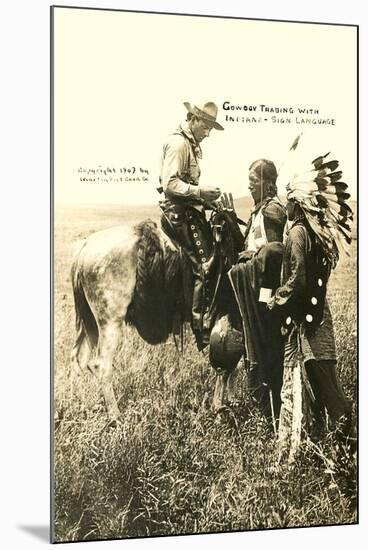 Cowboy and Indians Trading-null-Mounted Art Print