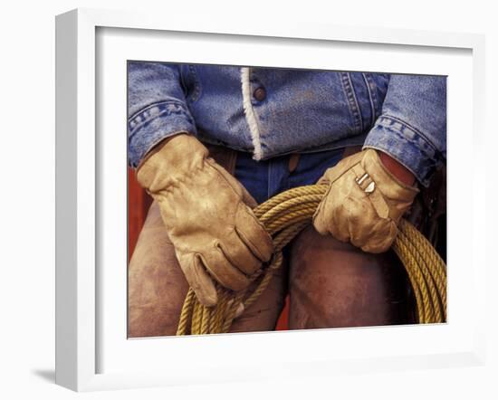 Cowboy and Rope, Ponderosa Ranch, Seneca, Oregon, USA-Darrell Gulin-Framed Premium Photographic Print