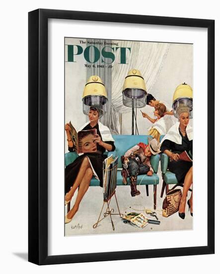 "Cowboy Asleep in Beauty Salon," Saturday Evening Post Cover, May 6, 1961-Kurt Ard-Framed Premium Giclee Print