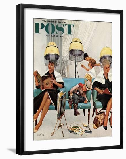 "Cowboy Asleep in Beauty Salon," Saturday Evening Post Cover, May 6, 1961-Kurt Ard-Framed Giclee Print