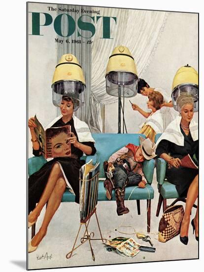 "Cowboy Asleep in Beauty Salon," Saturday Evening Post Cover, May 6, 1961-Kurt Ard-Mounted Giclee Print