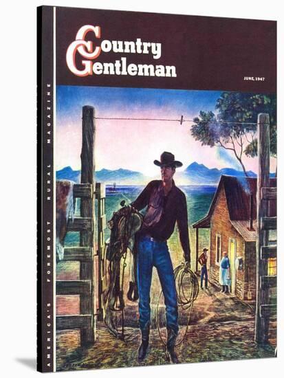 "Cowboy at End of the Day," Country Gentleman Cover, June 1, 1947-Peter Hurd-Stretched Canvas