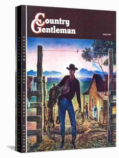 "Cowboy at End of the Day," Country Gentleman Cover, June 1, 1947-Peter Hurd-Stretched Canvas