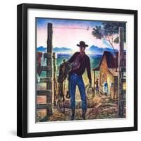 "Cowboy at End of the Day,"June 1, 1947-Peter Hurd-Framed Giclee Print