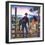 "Cowboy at End of the Day,"June 1, 1947-Peter Hurd-Framed Giclee Print