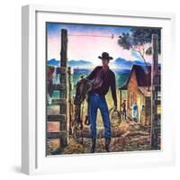 "Cowboy at End of the Day,"June 1, 1947-Peter Hurd-Framed Giclee Print