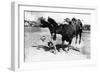 Cowboy being Bucked by Bull Rodeo Photograph - Miles City, MT-Lantern Press-Framed Art Print