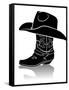 Cowboy Boot And Western Hat.Black Graphic Image On White-GeraKTV-Framed Stretched Canvas