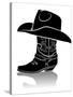 Cowboy Boot And Western Hat.Black Graphic Image On White-GeraKTV-Stretched Canvas