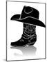 Cowboy Boot And Western Hat.Black Graphic Image On White-GeraKTV-Mounted Art Print