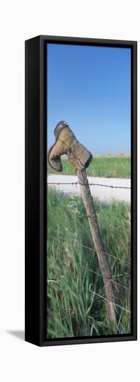 Cowboy Boot on a Fence, Pottawatomie County, Kansas, USA-null-Framed Stretched Canvas