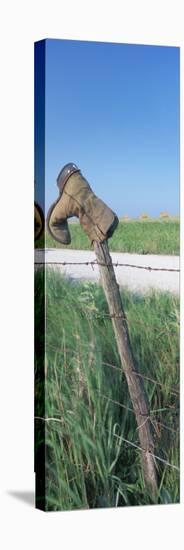 Cowboy Boot on a Fence, Pottawatomie County, Kansas, USA-null-Stretched Canvas