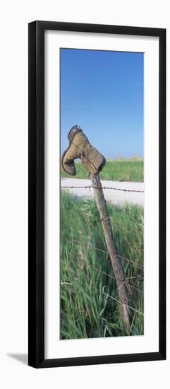 Cowboy Boot on a Fence, Pottawatomie County, Kansas, USA-null-Framed Premium Photographic Print