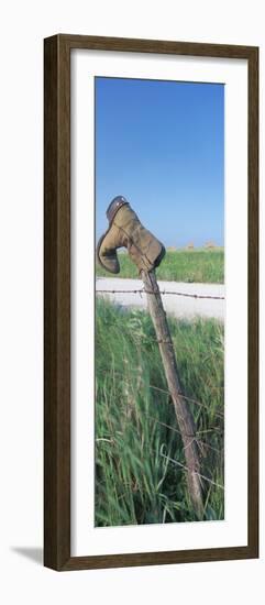 Cowboy Boot on a Fence, Pottawatomie County, Kansas, USA-null-Framed Photographic Print