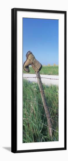 Cowboy Boot on a Fence, Pottawatomie County, Kansas, USA-null-Framed Photographic Print