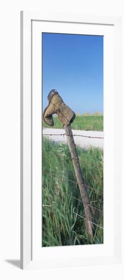 Cowboy Boot on a Fence, Pottawatomie County, Kansas, USA-null-Framed Photographic Print