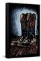 Cowboy Boots - Scratchboard-Lantern Press-Framed Stretched Canvas