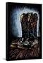 Cowboy Boots - Scratchboard-Lantern Press-Framed Stretched Canvas