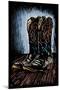 Cowboy Boots - Scratchboard-Lantern Press-Mounted Art Print