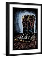 Cowboy Boots - Scratchboard-Lantern Press-Framed Art Print