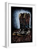 Cowboy Boots - Scratchboard-Lantern Press-Framed Art Print