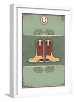 Cowboy Boots.Vintage Western Decor Background With Rope And Horseshoe-GeraKTV-Framed Art Print