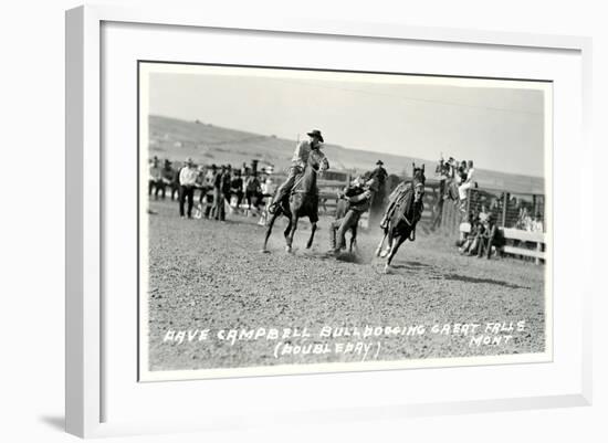 Cowboy Bulldogging, Montana-null-Framed Art Print