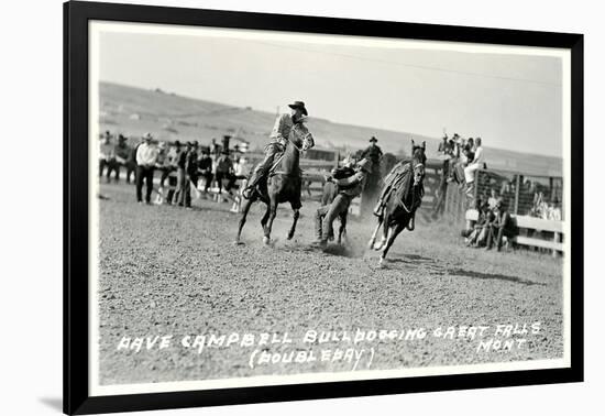 Cowboy Bulldogging, Montana-null-Framed Art Print