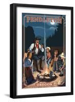 Cowboy Campfire Story Telling - Pendleton, Oregon-Lantern Press-Framed Art Print