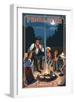 Cowboy Campfire Story Telling - Pendleton, Oregon-Lantern Press-Framed Art Print