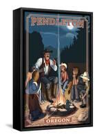Cowboy Campfire Story Telling - Pendleton, Oregon-Lantern Press-Framed Stretched Canvas