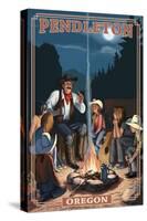 Cowboy Campfire Story Telling - Pendleton, Oregon-Lantern Press-Stretched Canvas